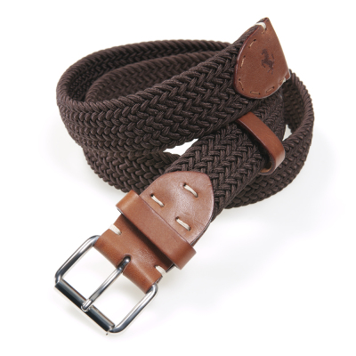 Belt in leather and elastic rayon