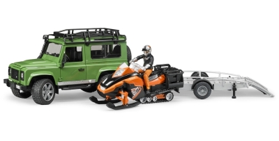Модели автомобиля и снегохода Land Rover Defender Station Wagon, Snowmobile With Trailer & Driver Set