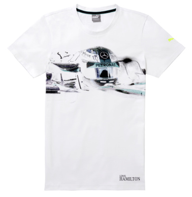 Мужская футболка Mercedes Men's T-Shirt, MAMGP Graphic, Lewis Hamilton Helmet, White