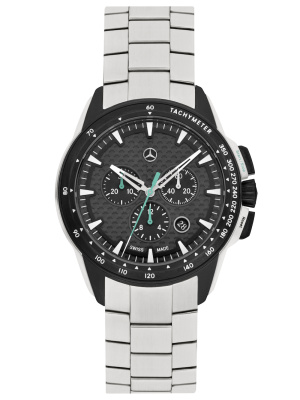 Мужские наручные часы Mercedes-Benz Men’s Motorsport Chronograph Watch, Silver / Black / Petronas Green