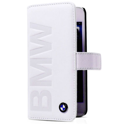 Кожаный чехол BMW iPhone 5/5S Logo Signature Booktype White