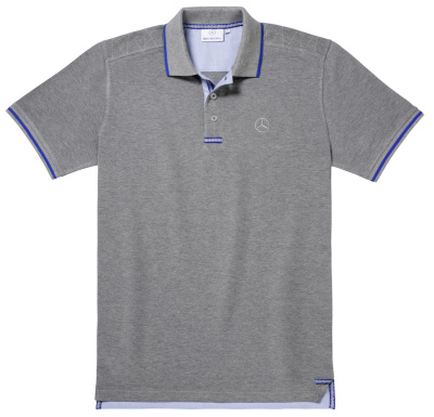 Мужская футболка поло Mercedes-Benz Men's Polo Shirt, Grey / Royal Blue