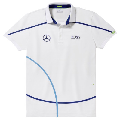 Мужская футболка поло Mercedes-Benz Men's Polo Shirt, Hugo Boss, White / Navy