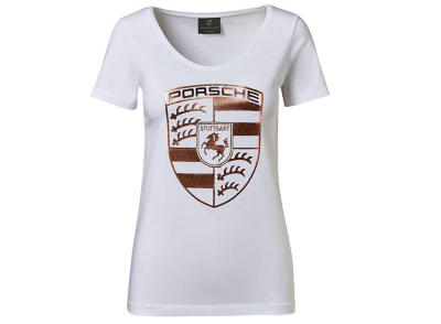 Женская футболка Porsche Crest T-shirt, Ladies, White/Rose Gold