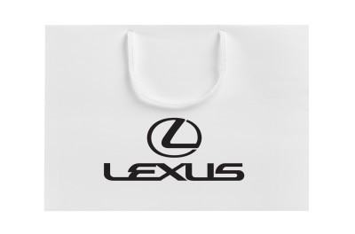 Бумажный подарочный пакет Lexus, белый, размер S: 23 х 17 х 10 см.