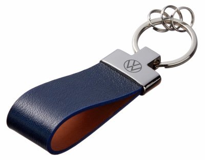 Кожаный брелок Volkswagen Premium Leather Keychain, Metall/Leather, Blue/Cognac