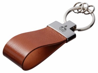 Кожаный брелок Mitsubishi Premium Leather Keychain, Metall/Leather, Cognac/Cognac