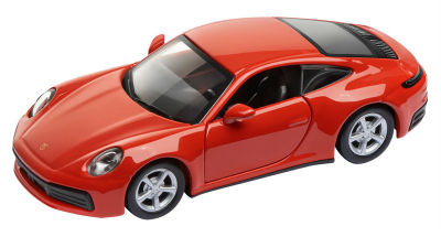 Инерционная модель автомобиля Porsche 911 (992) Carrera 4S (2019), Pullback, Lava Orange, Scale 1:43