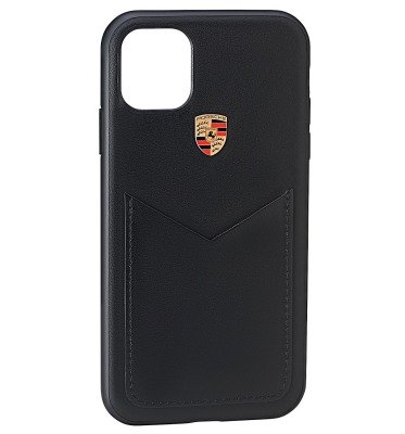 Кожаный чехол Porsche для iPhone 11, Crest Logo, Black Leather