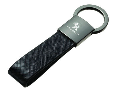 Кожаный брелок Peugeot Logo Keychain, Metall/Leather, Black/Silver