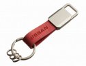 Кожаный брелок Nissan Logo Keychain, Metall/Leather, Red/Silver