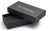 Кожаный брелок Subaru Logo Keychain, Metall/Leather Saffiano, Black/Silver, артикул FKBLRS24SB