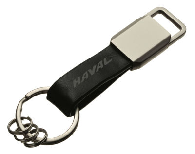 Кожаный брелок Haval Logo Keychain, Metall/Leather, Black/Silver, NM