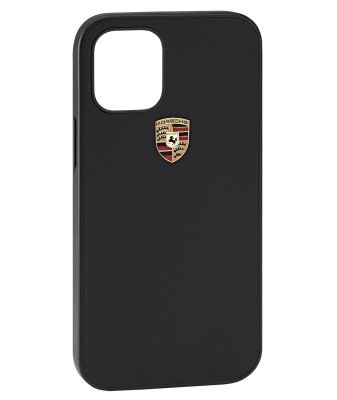 Кожаный чехол Porsche для iPhone 12 Pro, Crest Logo, Black Leather