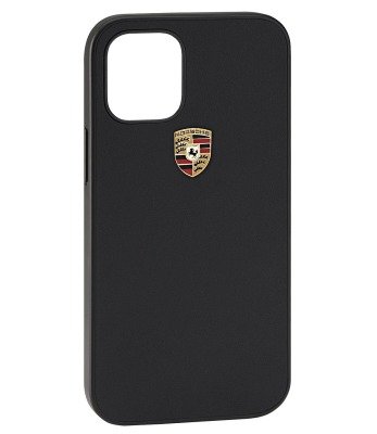 Кожаный чехол Porsche для iPhone 12 Mini, Crest Logo, Black Leather