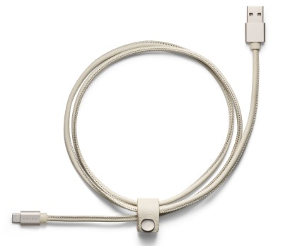 Кожаный кабель USB Volvo Leather Charger Cable USB-Type C, marble white