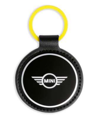 Кожаный брелок с эмалированным логотипом MINI Wing Logo Enamel Keyring, Black/Energetic Yellow/White