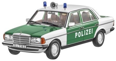 Модель автомобиля Mercedes-Benz 200 W 123 (1980-1985) Police, 1:18 Scale, White/Green