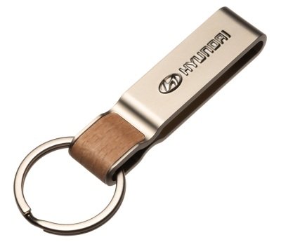 Брелок для ключей Hyundai Logo Keychain, Metall/Wood, Brown/Silver