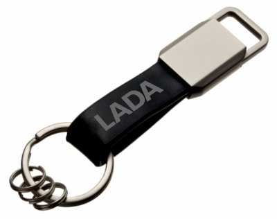 Кожаный брелок Lada Logo Keychain, Metall/Leather, Black/Silver, NM