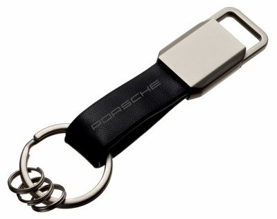 Кожаный брелок Porsche Logo Keychain, Metall/Leather, Black/Silver