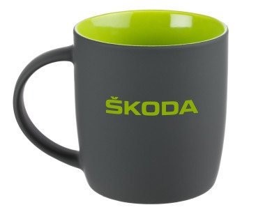 Фарфоровая кружка Skoda Wordmark Logo Mug, Soft-touch, 350ml, Grey/Green