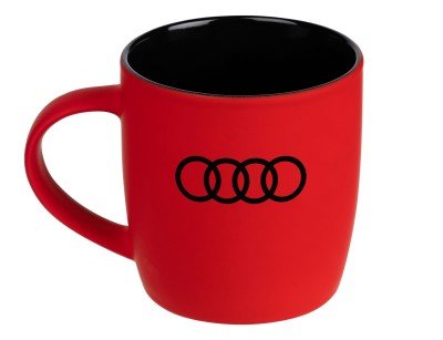 Фарфоровая кружка Audi Rings Mug, Soft-touch, 350ml, Red/Black