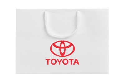 Бумажный подарочный пакет Toyota, белый, размер S: 23 х 17 х 10 см.