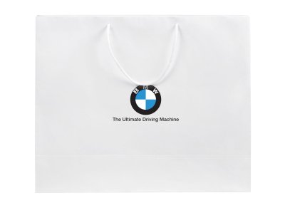 Бумажный подарочный пакет BMW, белый, размер L: 42 х 34,5 х 15 см.