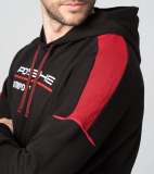 Мужская толстовка Porsche Men's Plush Hoodie - Motorsport Fanwear, Black/Red, артикул WAP1240XS0NFMS