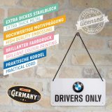 Металлическая пластина с подвесом BMW Drivers Only Hanging Sign, 10x20, Nostalgic Art, артикул NA28034