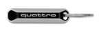 Металлический брелок с карабином Audi quattro Key ring, black/silver, NM