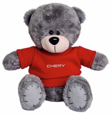 Плюшевый мишка Chery Plush Toy Teddy Bear, Grey/Red