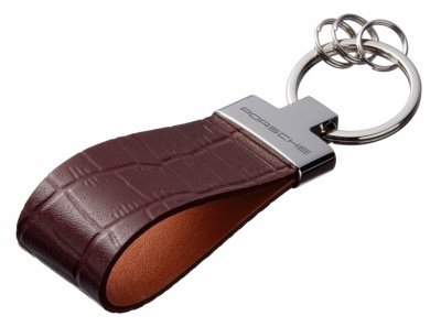 Кожаный брелок Porsche Premium Leather Keychain, Metall/Leather, Brown/Cognac