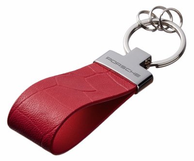 Кожаный брелок Porsche Premium Leather Keychain, Metall/Leather, Red/Red