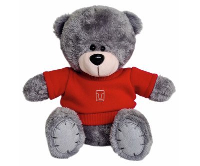Плюшевый мишка TANK Plush Toy Teddy Bear, Grey/Red