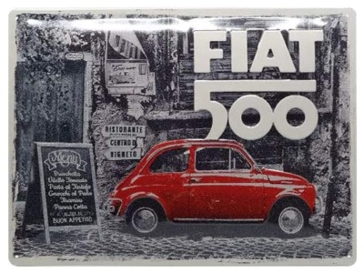 Металлическая пластина Fiat Red Car in the Street, Tin Sign, 30x40, Nostalgic Art