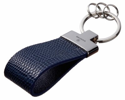 Кожаный брелок Skoda Premium Leather Keychain, Metall/Leather, Blue/Blue