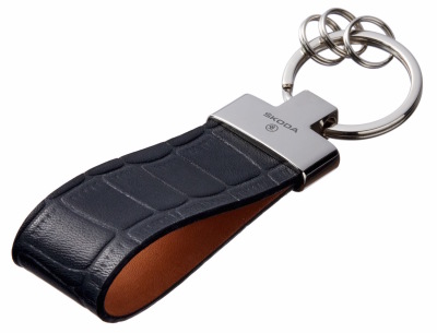 Кожаный брелок Skoda Premium Leather Keychain, Metall/Leather, Black/Cognac