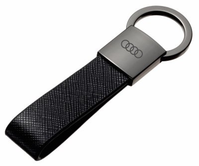 Кожаный брелок Audi Logo Keychain, Metall/Leather, Black/Silver