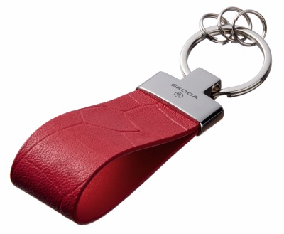 Кожаный брелок Skoda Premium Leather Keychain, Metall/Leather, Red/Red