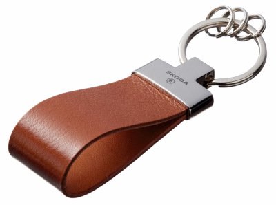 Кожаный брелок Skoda Premium Leather Keychain, Metall/Leather, Cognac/Cognac