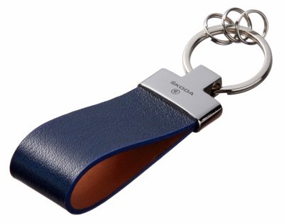 Кожаный брелок Skoda Premium Leather Keychain, Metall/Leather, Blue/Cognac