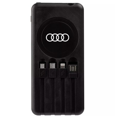 Пауэрбанк с беспроводной зарядкой Audi Powerbank, Sun Power Option, Multicable, black/blue