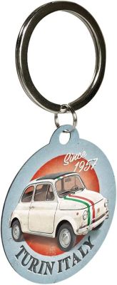 Стальной брелок Fiat 500 Turin Italy, Round Keyring, Nostalgic Art