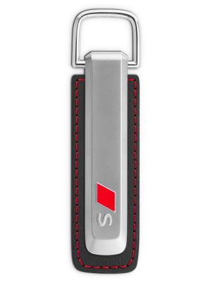 Брелок для ключей Audi Key Ring S, silver/black, red stitching