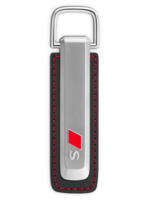 Брелок для ключей Audi Key Ring S, silver/black, red stitching