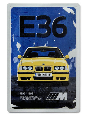 Металлическая пластина BMW M3 E36 Tin Sign, Yellow, 20x30cm.