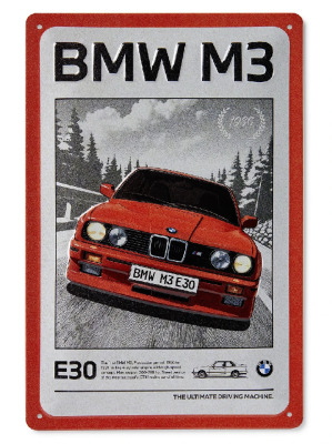 Металлическая пластина BMW M3 E30 Tin Sign, 40 Years Anniversary, Red, 20x30cm.